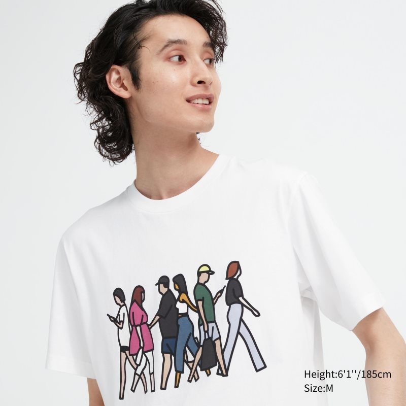 T Shirts Uniqlo Peace For All Julian Opie Short-sleeve Graphic Homme Blanche | 3981640