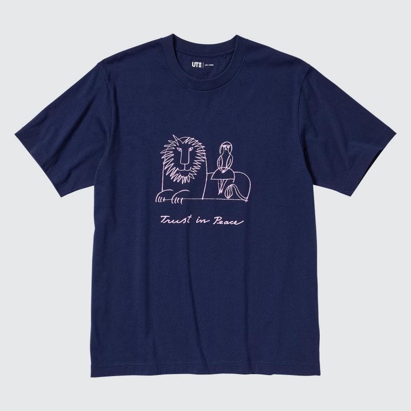 T Shirts Uniqlo Peace For All Lisa Larson Short-sleeve Graphic Homme Bleu Marine | 7271539