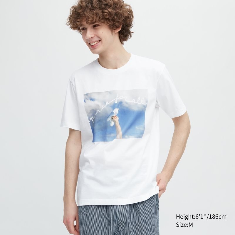 T Shirts Uniqlo Peace For All Magnum Photos Short-sleeve Graphic Homme Blanche | 7236922