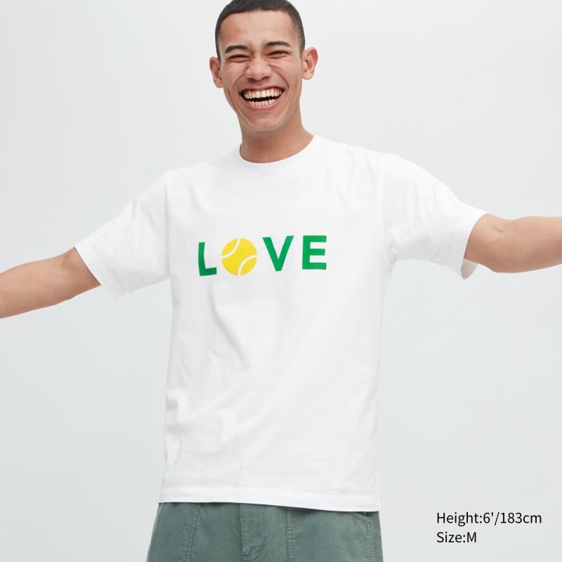 T Shirts Uniqlo Peace For All Roger Federer Short-sleeve Graphic Homme Blanche | 618934