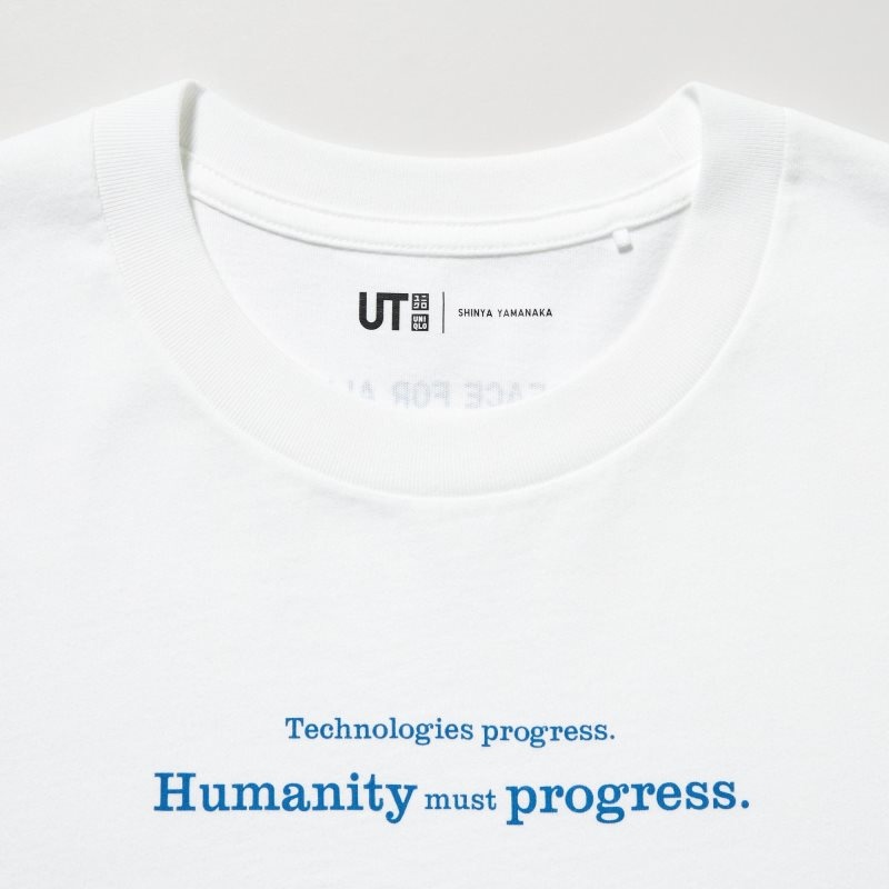 T Shirts Uniqlo Peace For All Shinya Yamanaka Short-sleeve Graphic Homme Blanche | 5184272