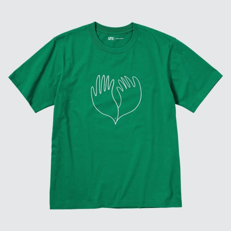 T Shirts Uniqlo Peace For All Short-sleeve Graphic Christophe Lemaire Femme Vert | 2761392