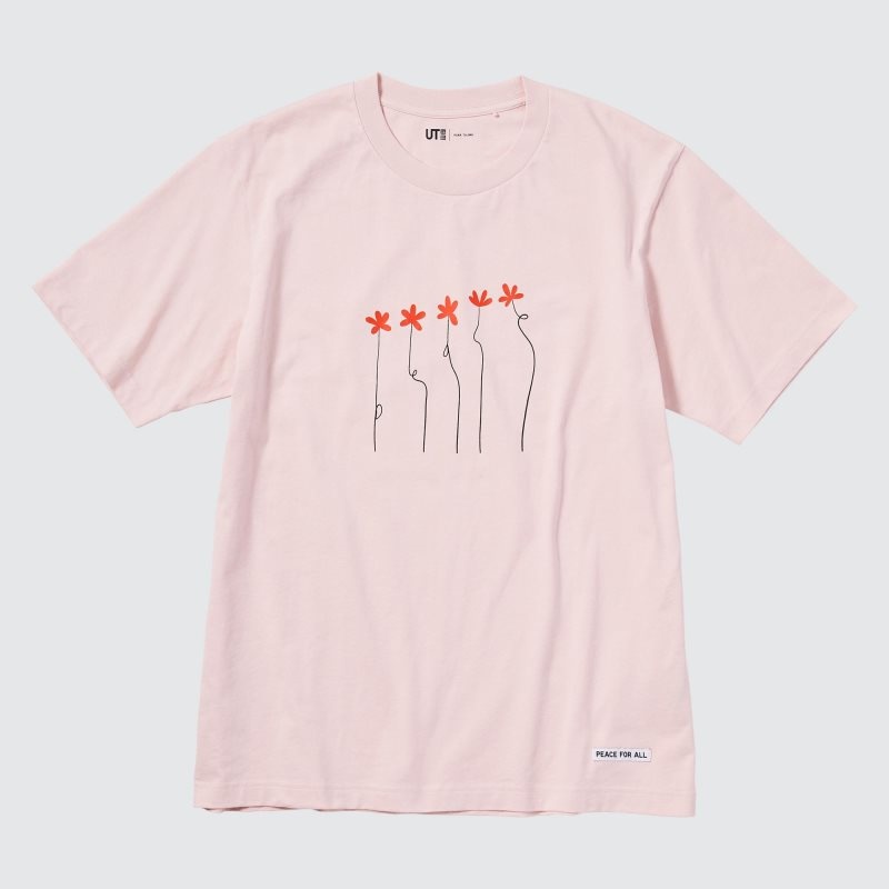 T Shirts Uniqlo Peace For All Short-sleeve Graphic Hana Tajima Homme Rose | 3985930