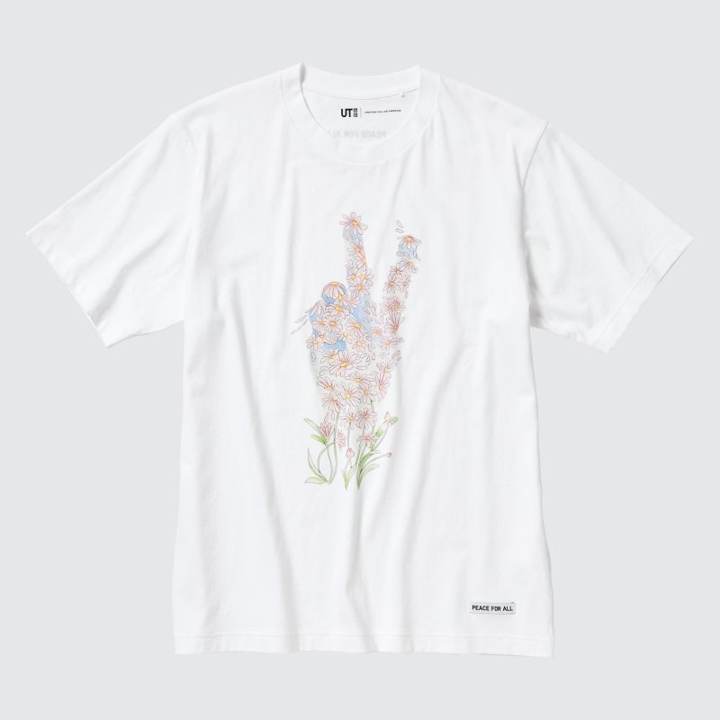 T Shirts Uniqlo Peace For All Ut Jw Anderson Short-sleeve Graphic Homme Blanche | 4462973