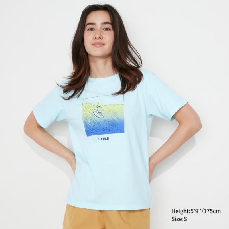 T Shirts Uniqlo Peanuts Hawaii UT Short-Sleeve Femme Vert | 6154447