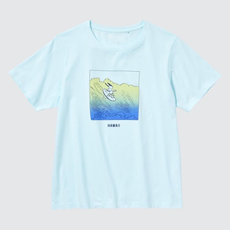 T Shirts Uniqlo Peanuts Hawaii UT Short-Sleeve Femme Vert | 6154447