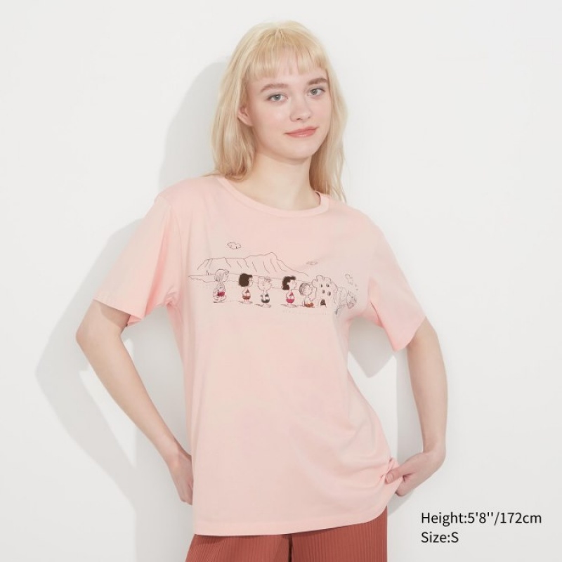 T Shirts Uniqlo Peanuts Hawaii UT Short-Sleeve Femme Rose | 2157412