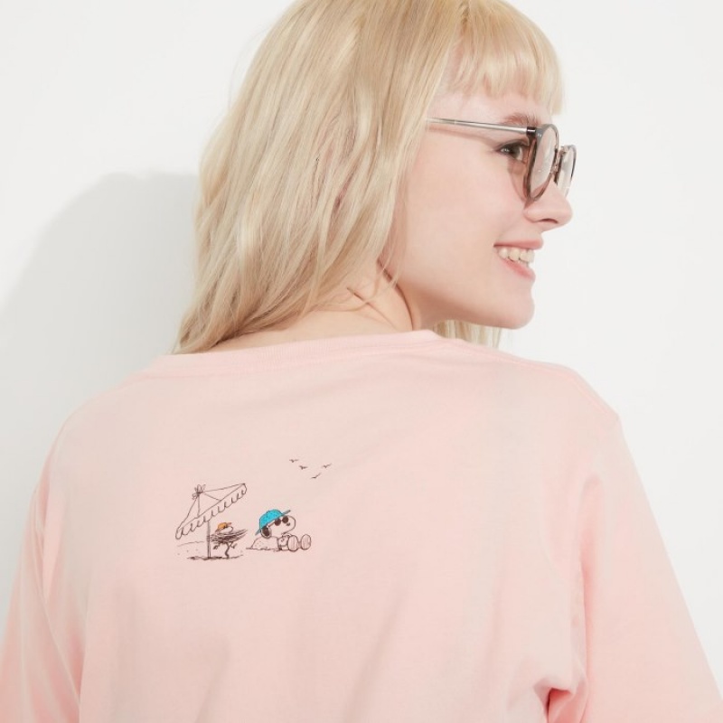 T Shirts Uniqlo Peanuts Hawaii UT Short-Sleeve Femme Rose | 2157412