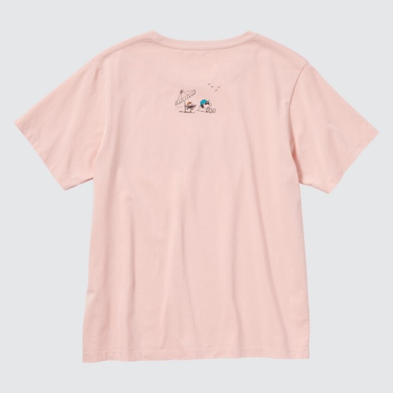 T Shirts Uniqlo Peanuts Hawaii UT Short-Sleeve Femme Rose | 2157412