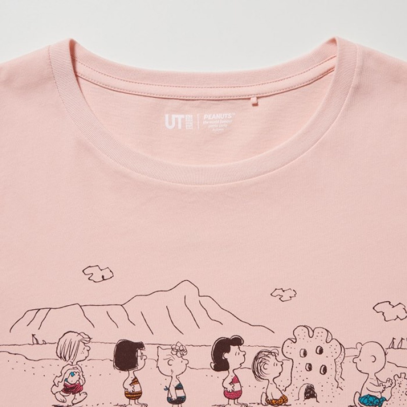 T Shirts Uniqlo Peanuts Hawaii UT Short-Sleeve Femme Rose | 2157412