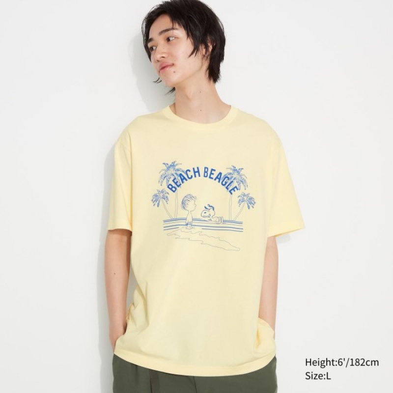 T Shirts Uniqlo Peanuts Hawaii UT Short Sleeve Femme Jaune | 2114148