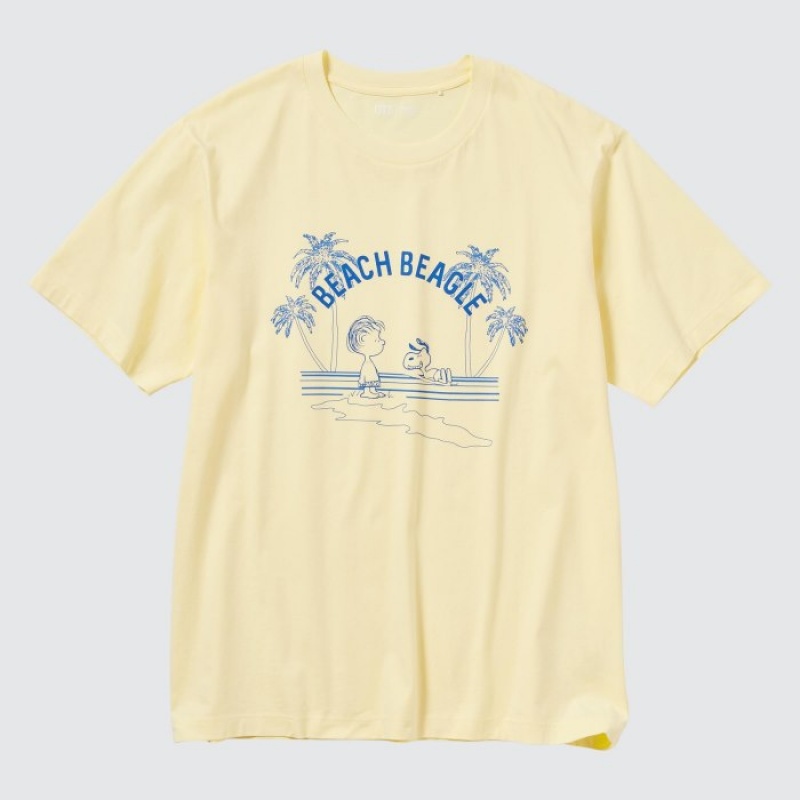T Shirts Uniqlo Peanuts Hawaii UT Short Sleeve Femme Jaune | 2114148