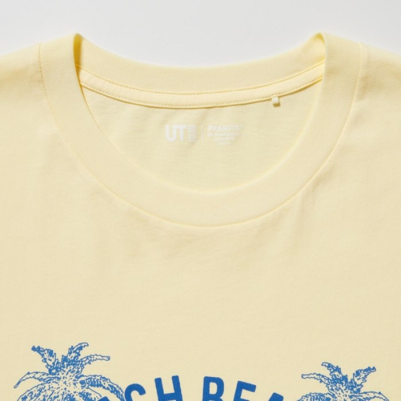 T Shirts Uniqlo Peanuts Hawaii UT Short Sleeve Femme Jaune | 2114148