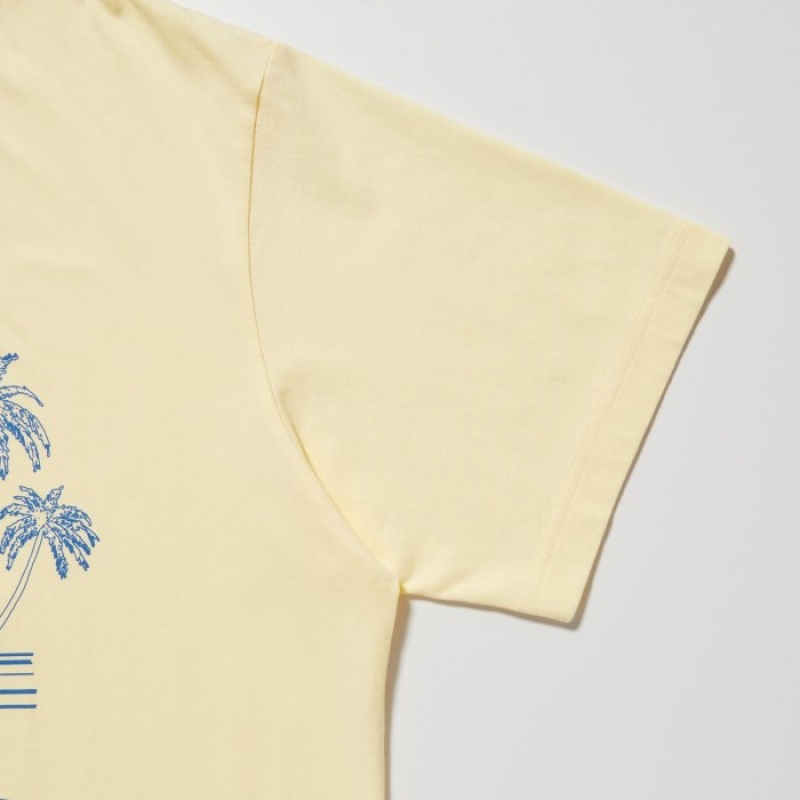 T Shirts Uniqlo Peanuts Hawaii UT Short Sleeve Femme Jaune | 2114148