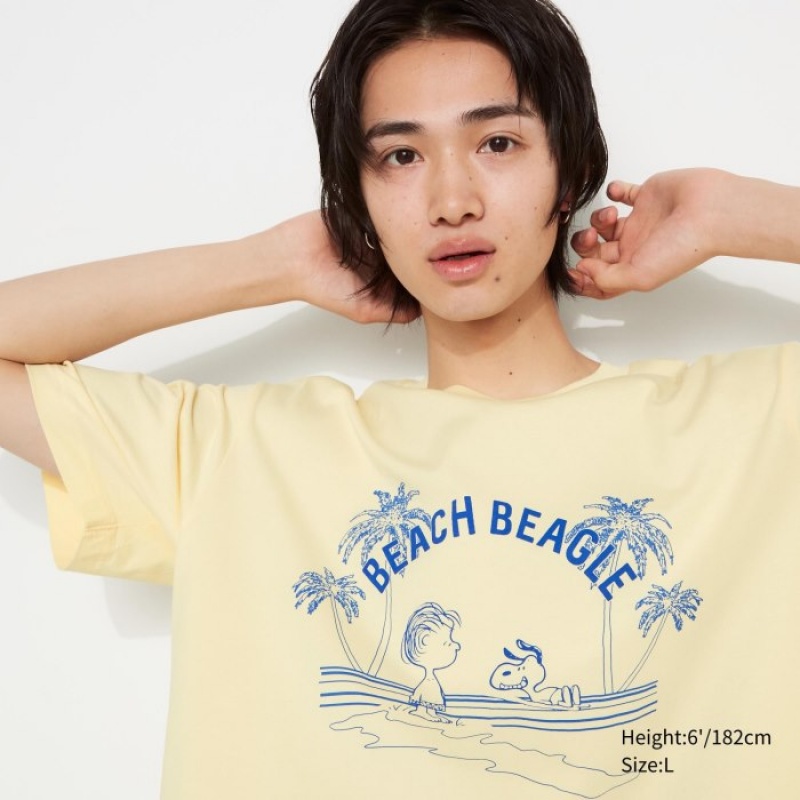 T Shirts Uniqlo Peanuts Hawaii UT Short Sleeve Femme Jaune | 2114148