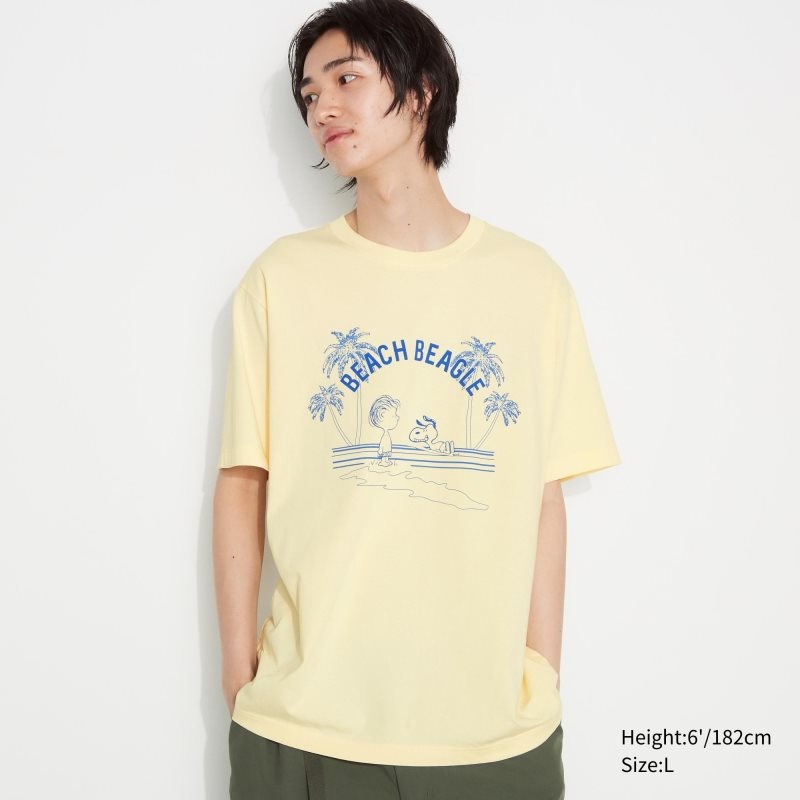 T Shirts Uniqlo Peanuts Hawaii Ut Short Sleeve Graphic Homme Jaune | 7041323