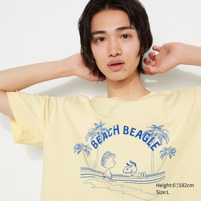 T Shirts Uniqlo Peanuts Hawaii Ut Short Sleeve Graphic Homme Jaune | 7041323