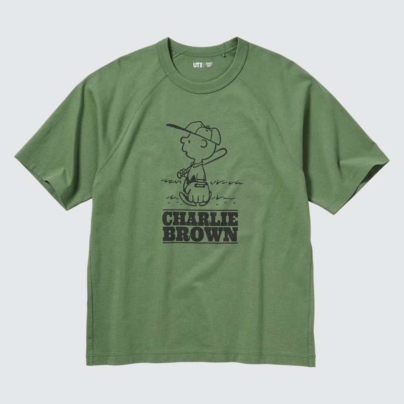 T Shirts Uniqlo Retro Peanuts Ut Oversized Short-sleeve Graphic Homme Vert | 4983222