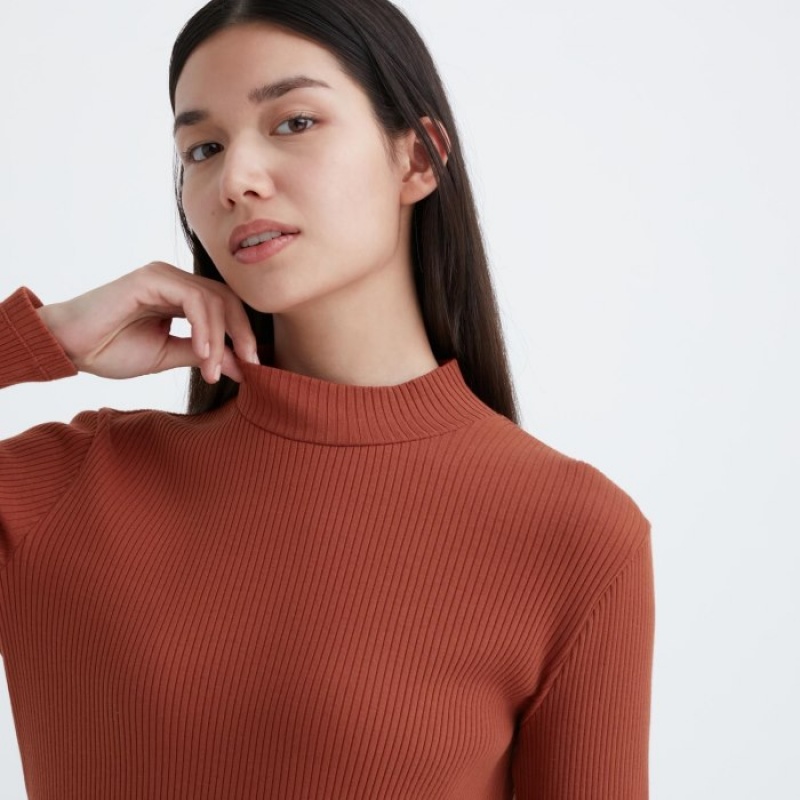 T Shirts Uniqlo Ribbed High Neck Long-Sleeve Femme Violette | 9591574
