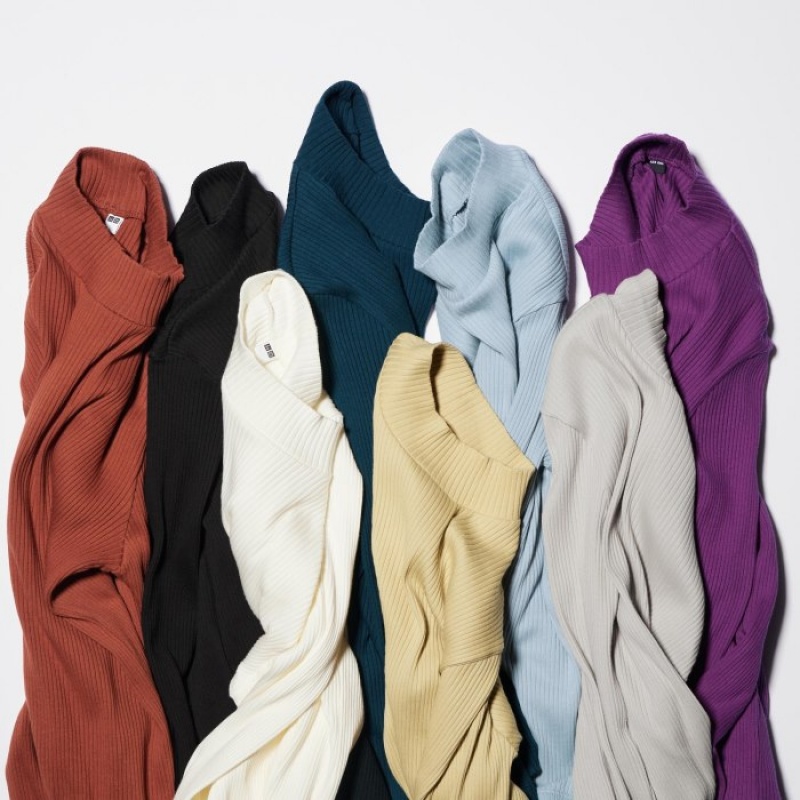 T Shirts Uniqlo Ribbed High Neck Long-Sleeve Femme Violette | 9591574