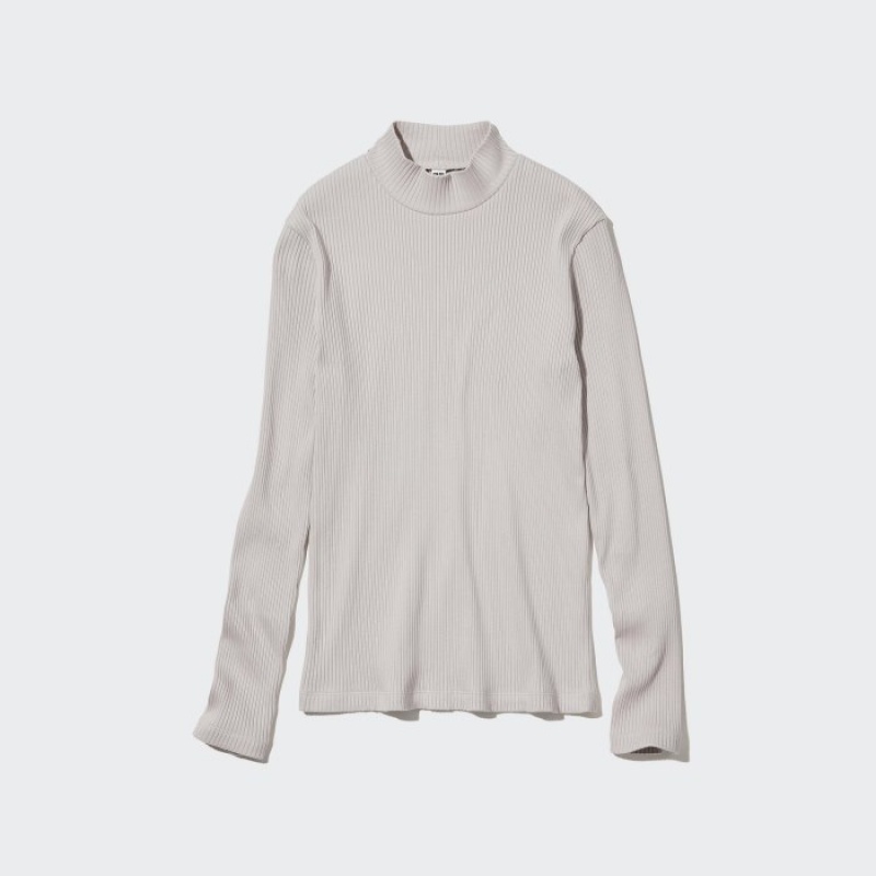 T Shirts Uniqlo Ribbed High Neck Long-Sleeve Femme Violette | 9591574