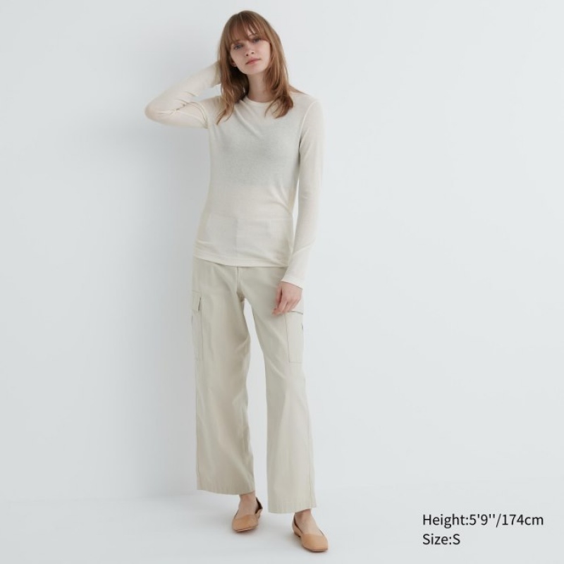 T Shirts Uniqlo Sheer Jersey Crew Neck Long-Sleeve Femme Blanche | 1438913