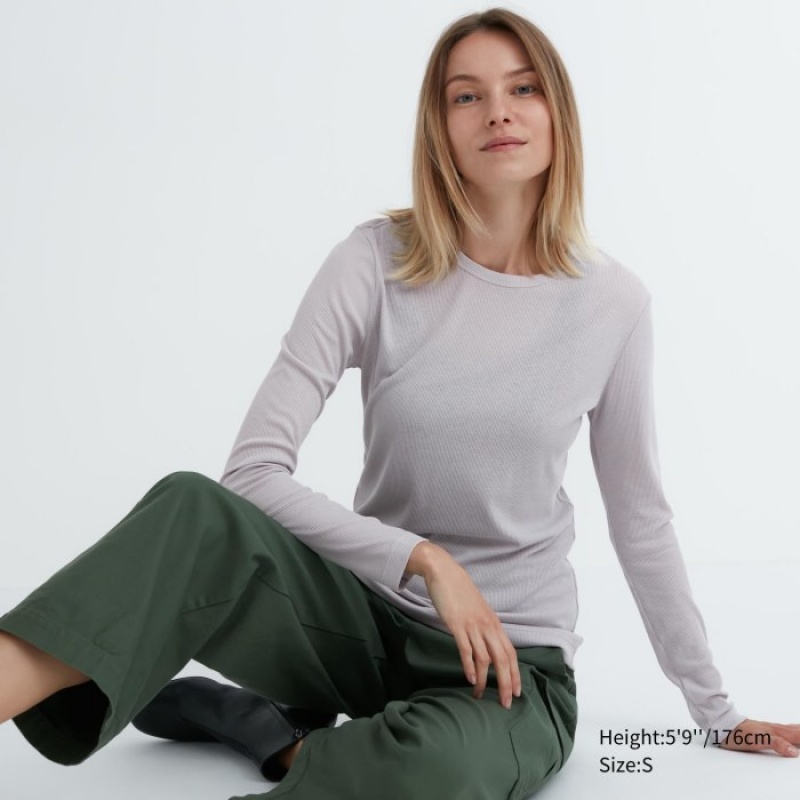 T Shirts Uniqlo Sheer Jersey Crew Neck Long-Sleeve Femme Grise | 1098457