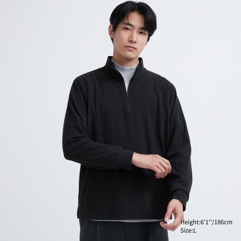T Shirts Uniqlo Smooth Fleece Half-zip Homme Noir | 9575757