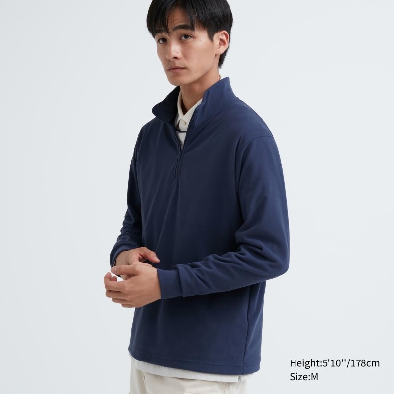 T Shirts Uniqlo Smooth Fleece Half-zip Homme Bleu | 7145048