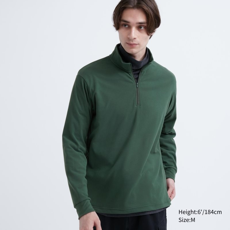 T Shirts Uniqlo Smooth Fleece Half-zip Homme Vert | 523515