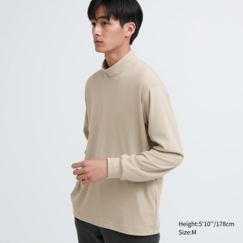 T Shirts Uniqlo Smooth Fleece Mock Neck Long-Sleeve Femme Beige | 1324470