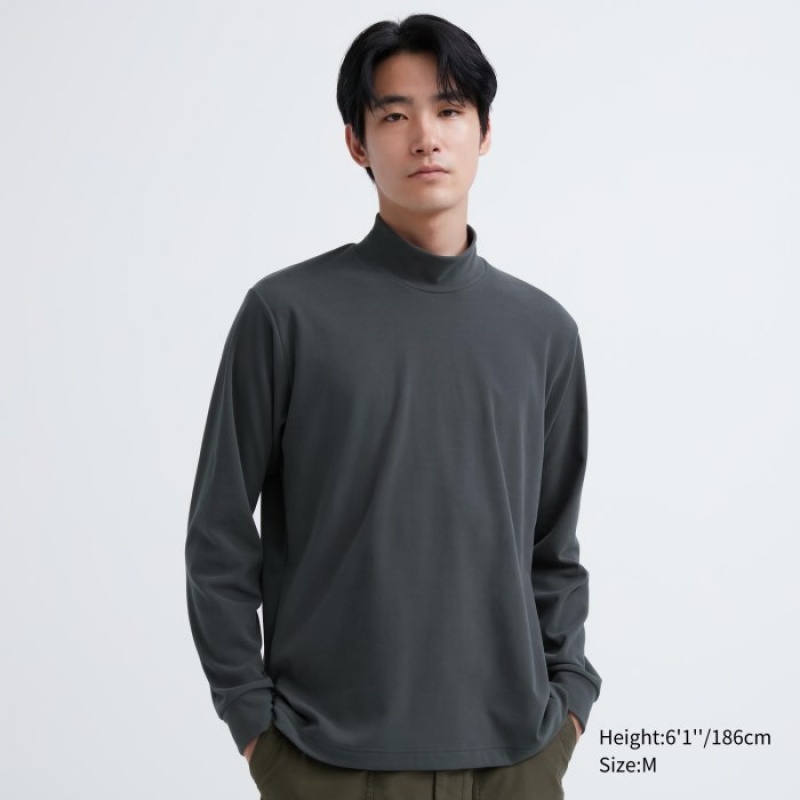 T Shirts Uniqlo Smooth Fleece Mock Neck Long-Sleeve Femme Grise | 1962490