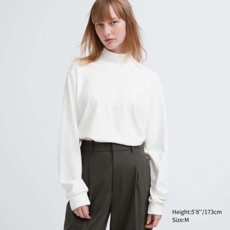 T Shirts Uniqlo Smooth Fleece Mock Neck Long-Sleeve Femme Violette | 1801916