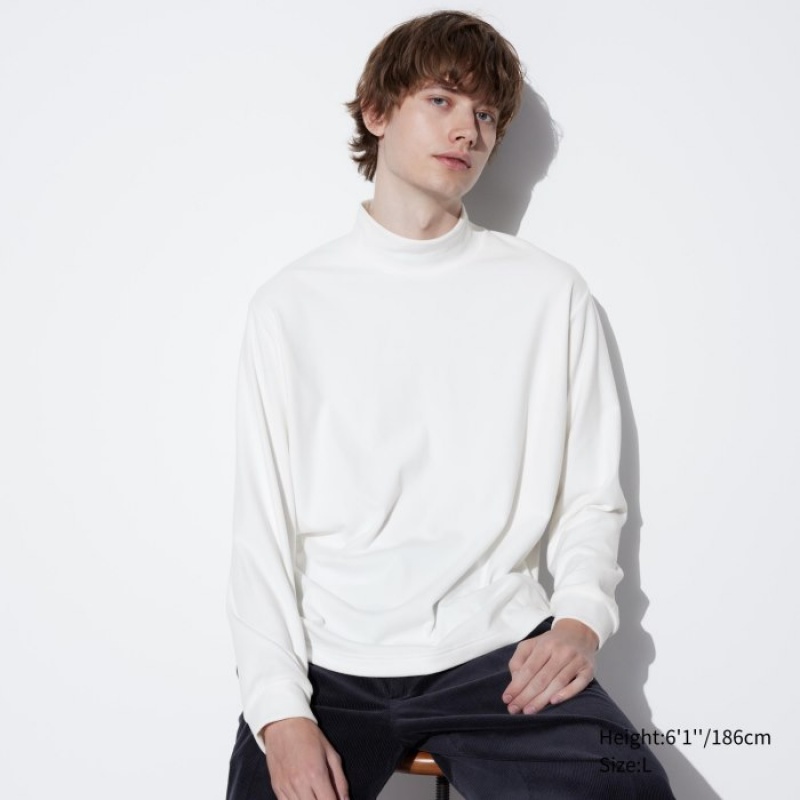 T Shirts Uniqlo Smooth Fleece Mock Neck Long-Sleeve Femme Blanche | 2336839