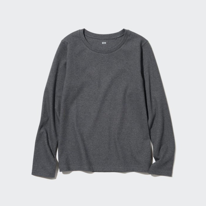 T Shirts Uniqlo Smooth Stretch Cotton Crew Neck Long-Sleeve Femme Rouge | 1247958