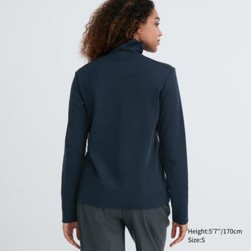 T Shirts Uniqlo Smooth Stretch Cotton Turtleneck Long-Sleeve Femme Rose | 9650170