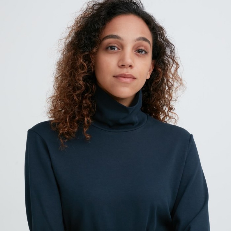 T Shirts Uniqlo Smooth Stretch Cotton Turtleneck Long-Sleeve Femme Rose | 9650170