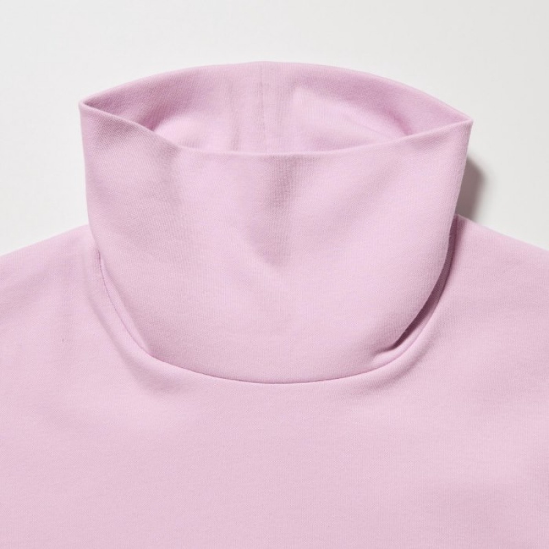T Shirts Uniqlo Smooth Stretch Cotton Turtleneck Long-Sleeve Femme Rose | 9650170