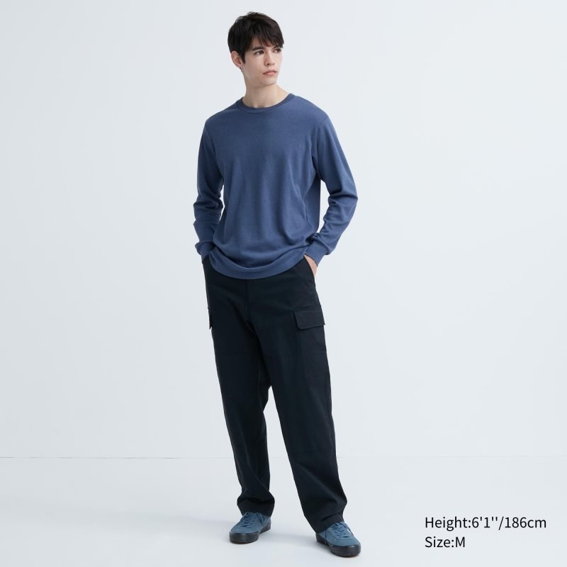 T Shirts Uniqlo Soft Brushed Crew Neck Long-sleeve Homme Bleu | 202744