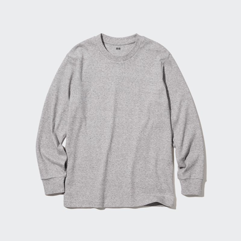T Shirts Uniqlo Soft Brushed Crew Neck Long-sleeve Homme Grise | 4574543