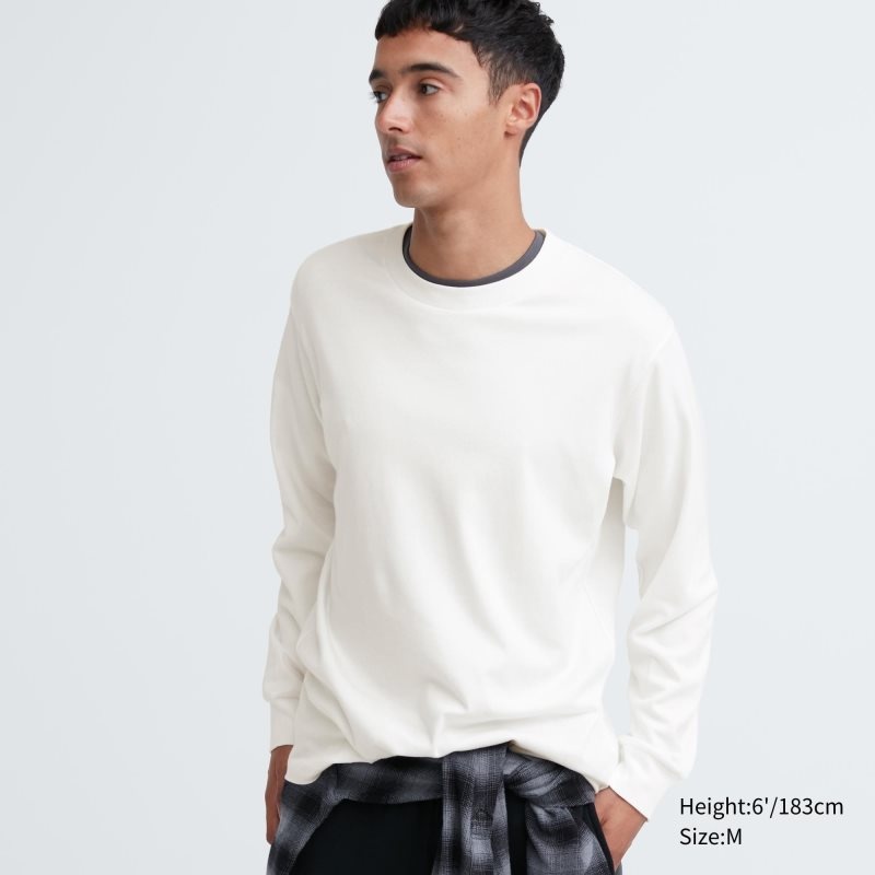 T Shirts Uniqlo Soft Brushed Crew Neck Long-sleeve Homme Blanche | 3035843