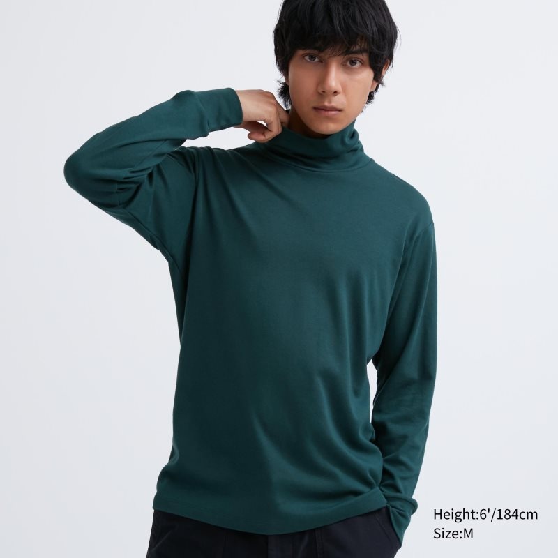 T Shirts Uniqlo Soft Brushed Turtleneck Long-sleeve Homme Vert | 1554004