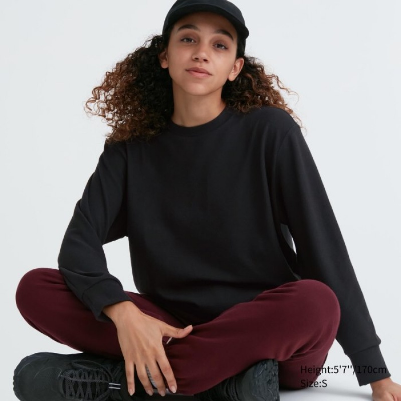 T Shirts Uniqlo Soft Knitted Fleece Crew Neck Long-Sleeve Femme Noir | 5084860