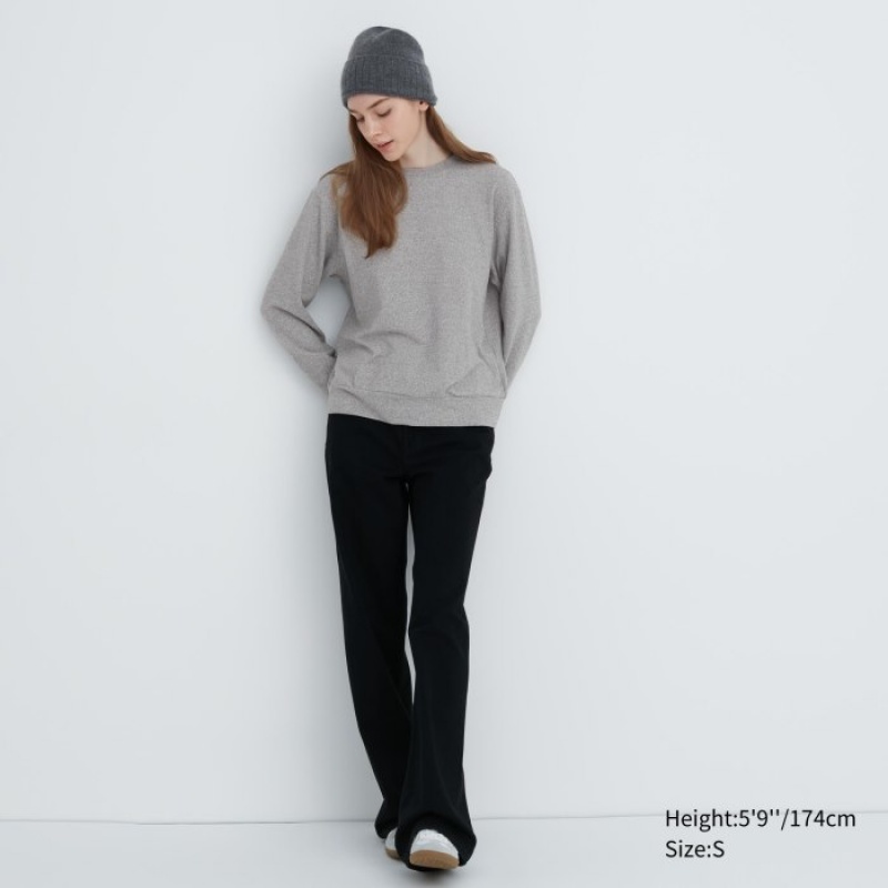 T Shirts Uniqlo Soft Knitted Fleece Crew Neck Long-Sleeve Femme Violette | 3303297