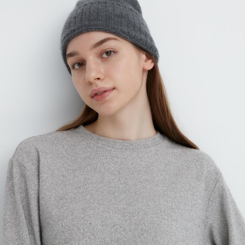 T Shirts Uniqlo Soft Knitted Fleece Crew Neck Long-Sleeve Femme Violette | 3303297