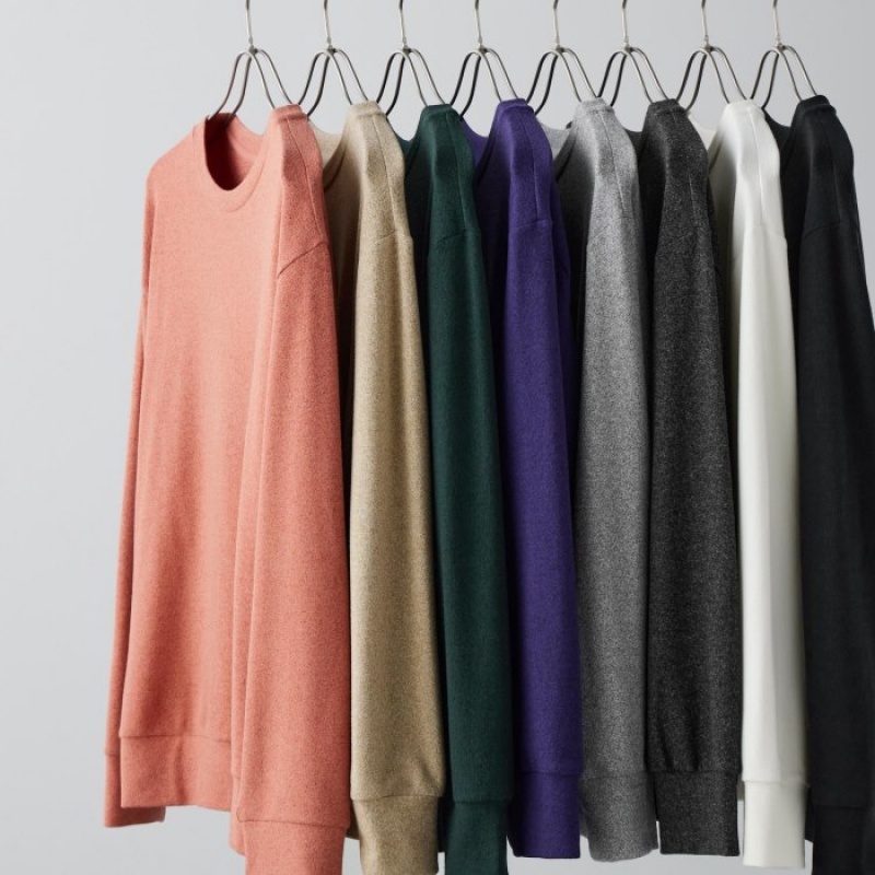 T Shirts Uniqlo Soft Knitted Fleece Crew Neck Long-Sleeve Femme Violette | 3303297