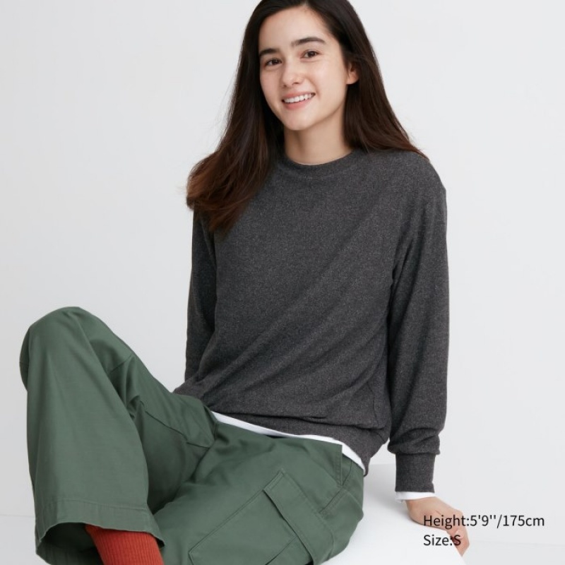 T Shirts Uniqlo Soft Knitted Fleece Crew Neck Long-Sleeve Femme Grise | 3260877