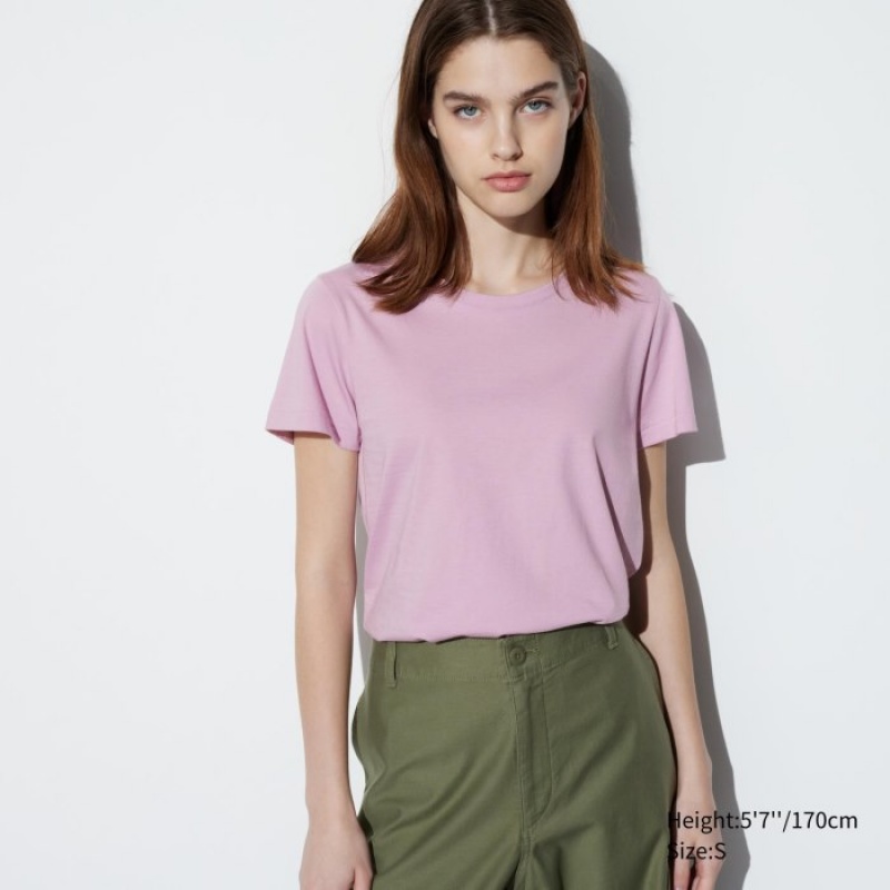 T Shirts Uniqlo Supima Cotton Crew Neck Short Sleeve Femme Rose | 3869913