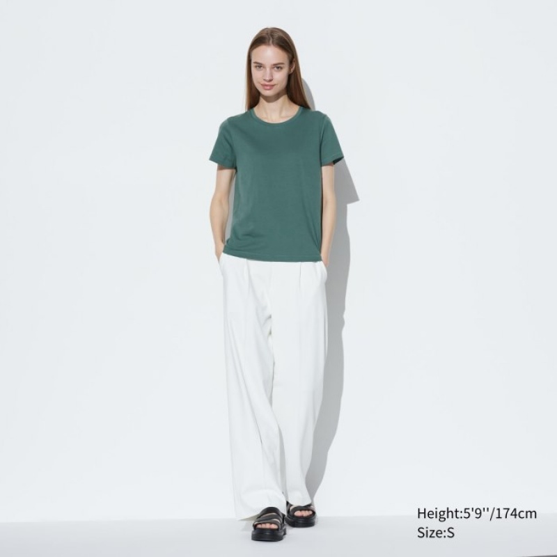 T Shirts Uniqlo Supima Cotton Crew Neck Short Sleeve Femme Vert | 3513922