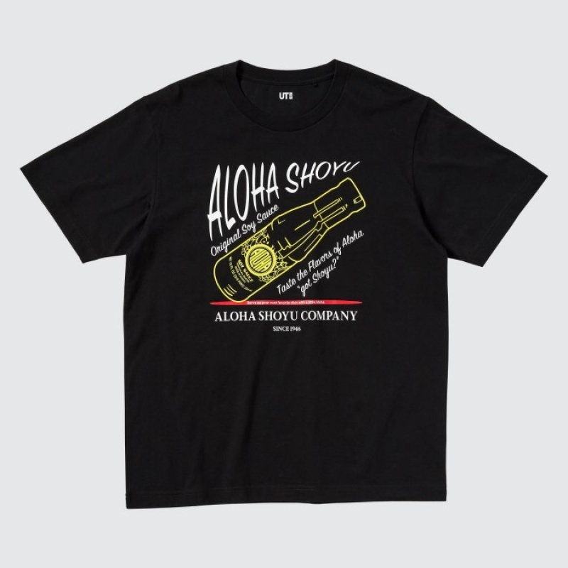 T Shirts Uniqlo The Brands Hawaii UT Short-Sleeve Aloha Shoyu Femme Noir | 5942405